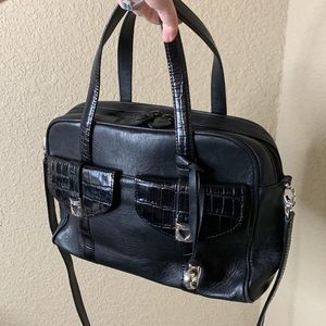 Vintage Brighton Leather purse Black with croc print and silver hardware